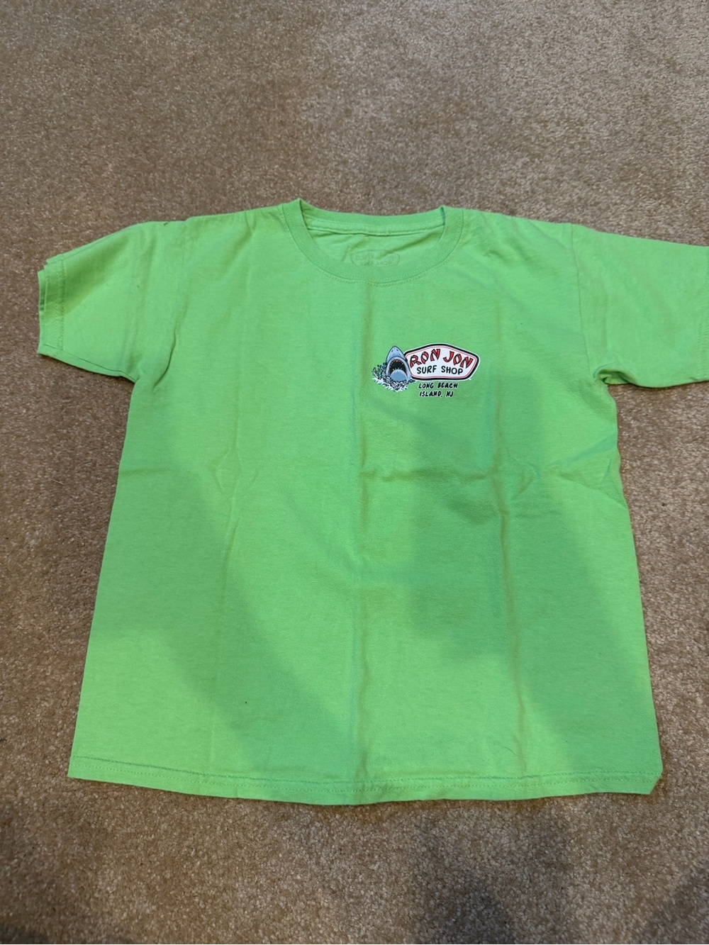 Ron Jon Neon Lime Green Kids Surf Logo Tee Size Small